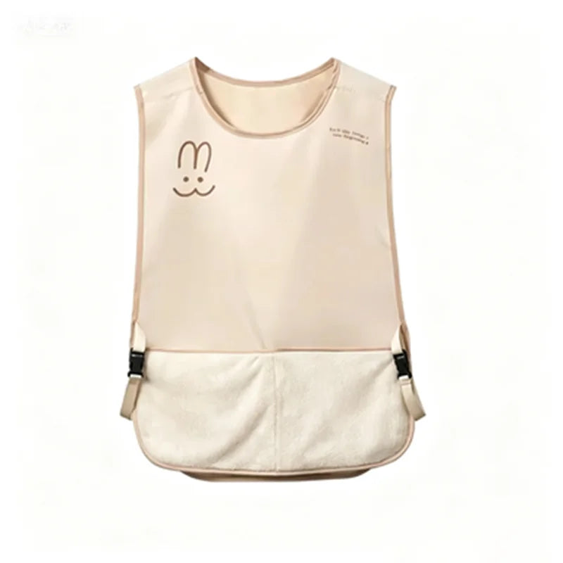 tablier cuisine femme beige imprimé visage lapin poche amovible ceinture ajustable moderne durable