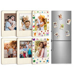 cadres photo magnétiques bois beige clair motifs colorés classiques feutres autocollants