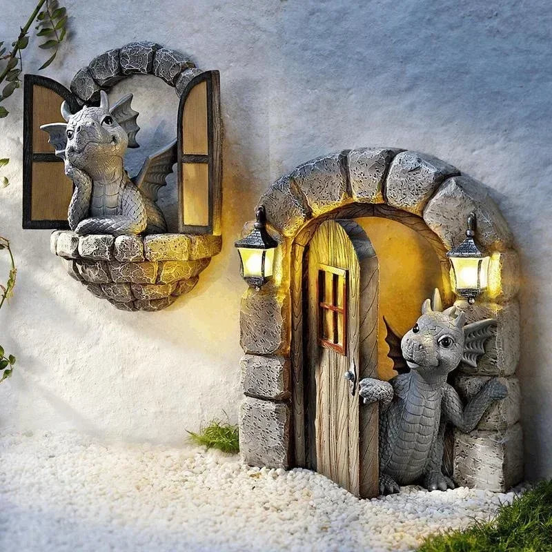 décoration extérieure jardin dragon écailles pierre fantasie murale fixations structures médiévale charmante