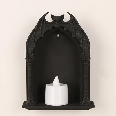 Niche murale gothique noire avec chauve-souris et crâne