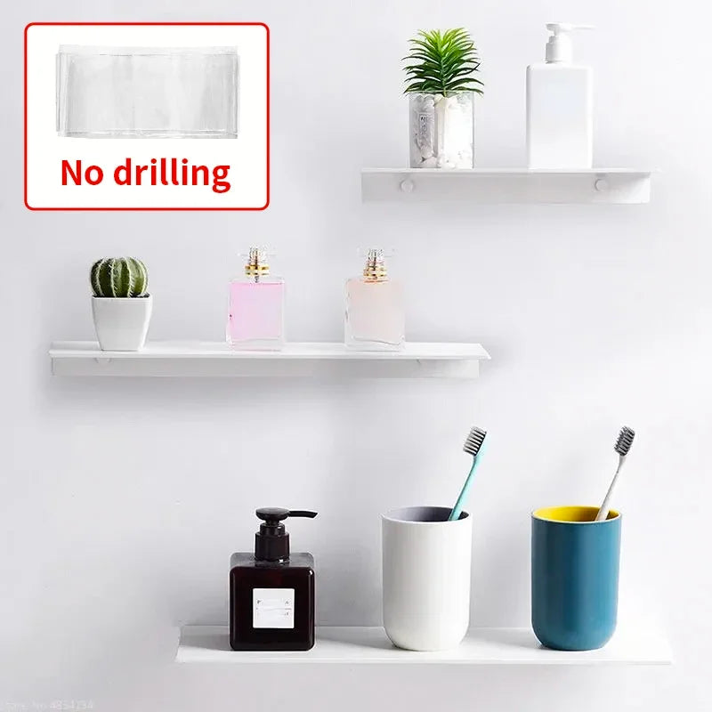 étagères murales modernes adhésives sans perçage blanc noir alliage aluminium rangement salle bain cuisine