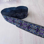 ruban polyester largeur 5cm motifs fleurs broderies couleurs noir bleu vert orange élégant rideaux
