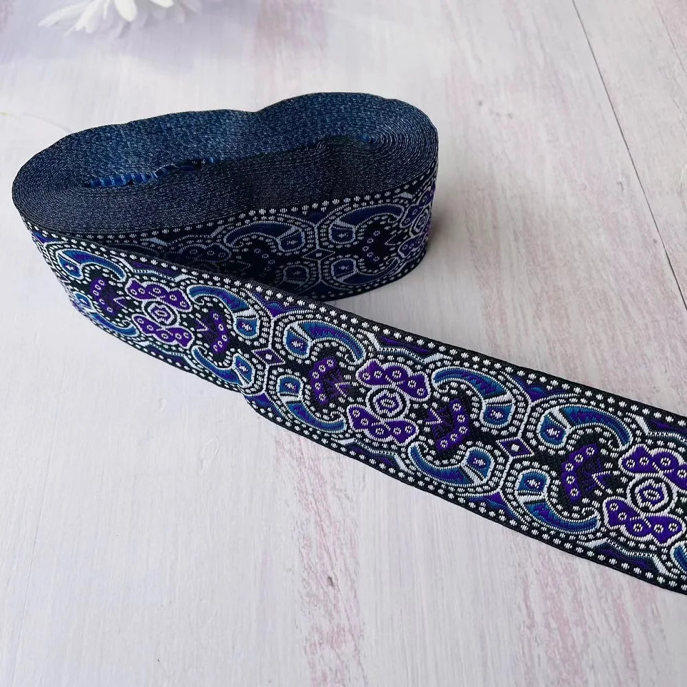 ruban polyester largeur 5cm motifs fleurs broderies couleurs noir bleu vert orange élégant rideaux