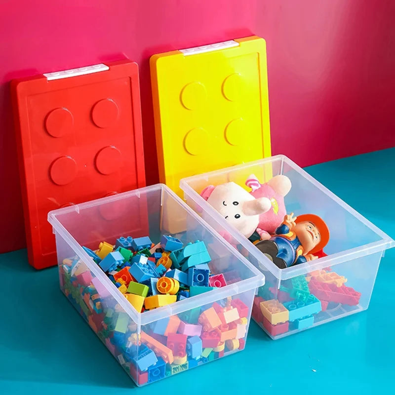 boîte rangement plastique transparente jouets blocs construction empilable chambre enfant colorée