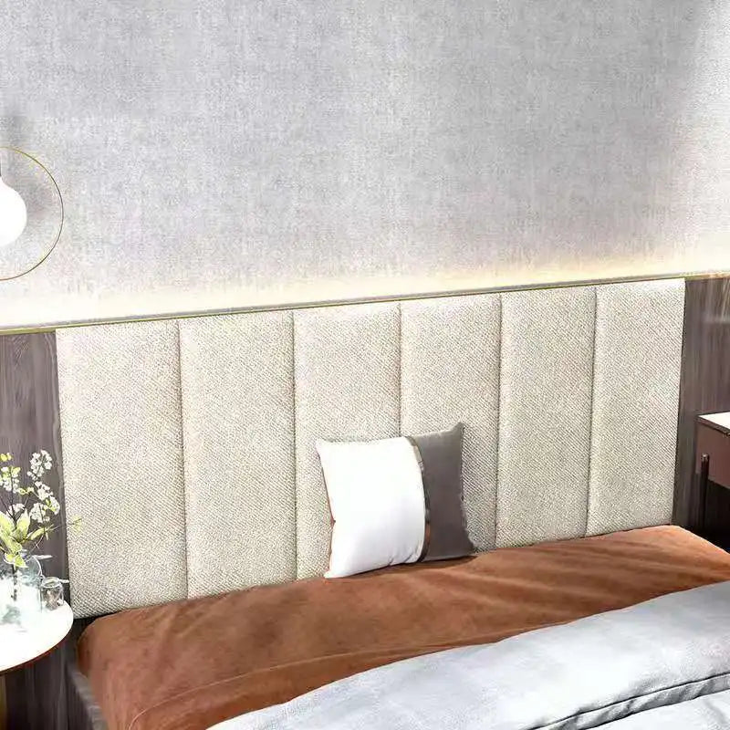 tête lit bois contemporain minimaliste panneau mural chambre coucher gris beige jaune