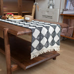 chemin table noir blanc motif losange moderne rustique polyester coton bordure frisée inclusion bougie