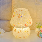 Lampe champignon en verre rayé blanc vue de côté