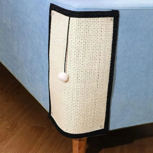 griffoir chat tissu tressé beige noir moderne adhésif boule blanche 29x40cm sécurisé jouet écologique