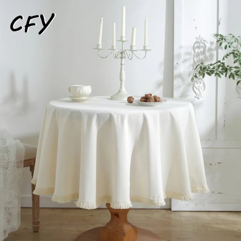 nappes ronde tissu texturé imperméable extérieur intérieur mariage thème vintage blanc cassé marron franges