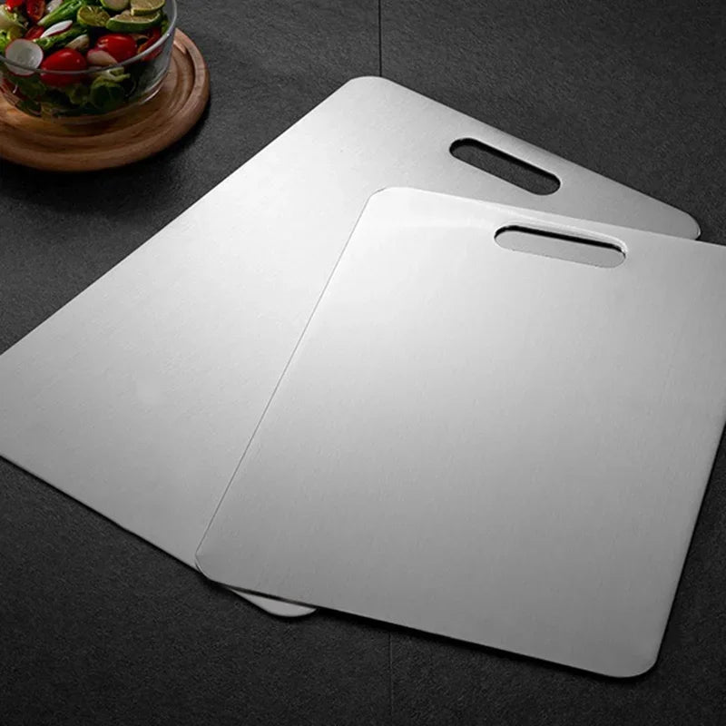 planche découper acier inoxydable blanc antibactérienne lisse moderne poignées intégrées respectueux environnement taille 39x28cm