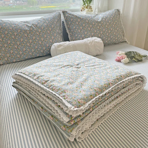 couette rafraîchissante été coton fibre soja bleu clair fleurs vintage ornements