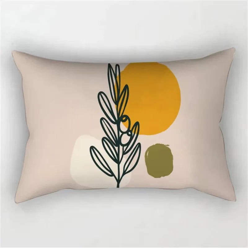 coussin rectangulaire moderne motif abstrait feuilles visages 100 polyester beige clair lit salon chambre
