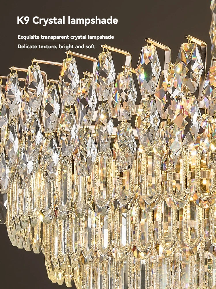 lustre led cristal transparent doré crochets classique salon chambre cuisine