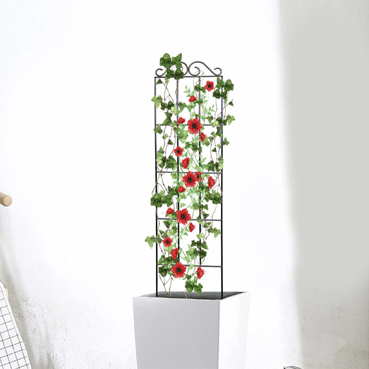 treillis métallique noir grille spirales décoration classique plantable pots 50cm hauteur plantes grimpantes