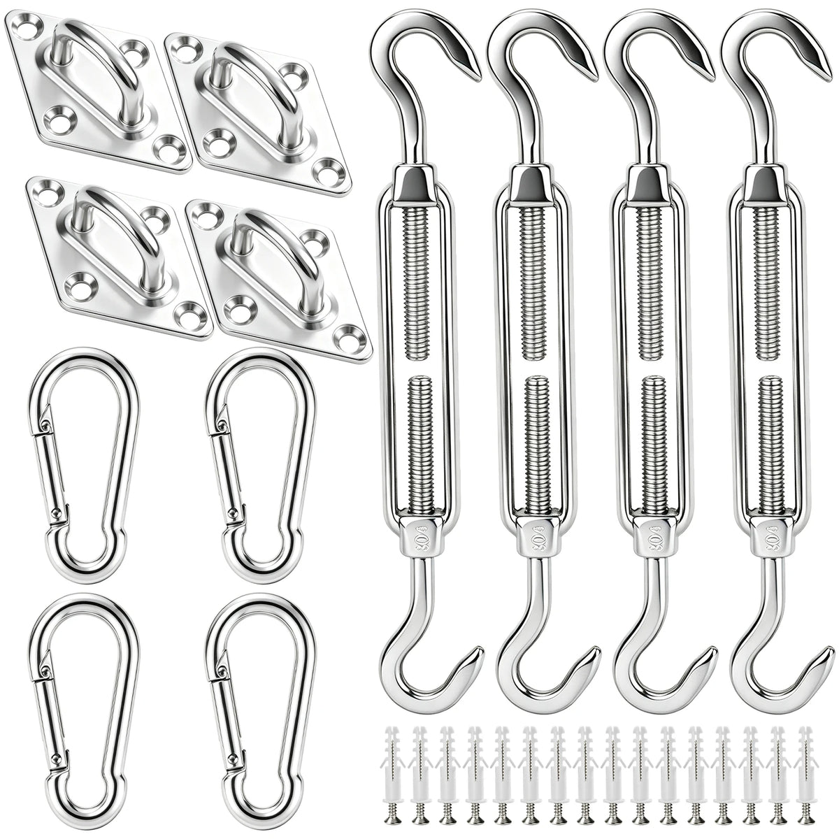 fixation tissus vis turnbuckle pad eye snap hook expansion plastique kit industriel robusteextérieur camping