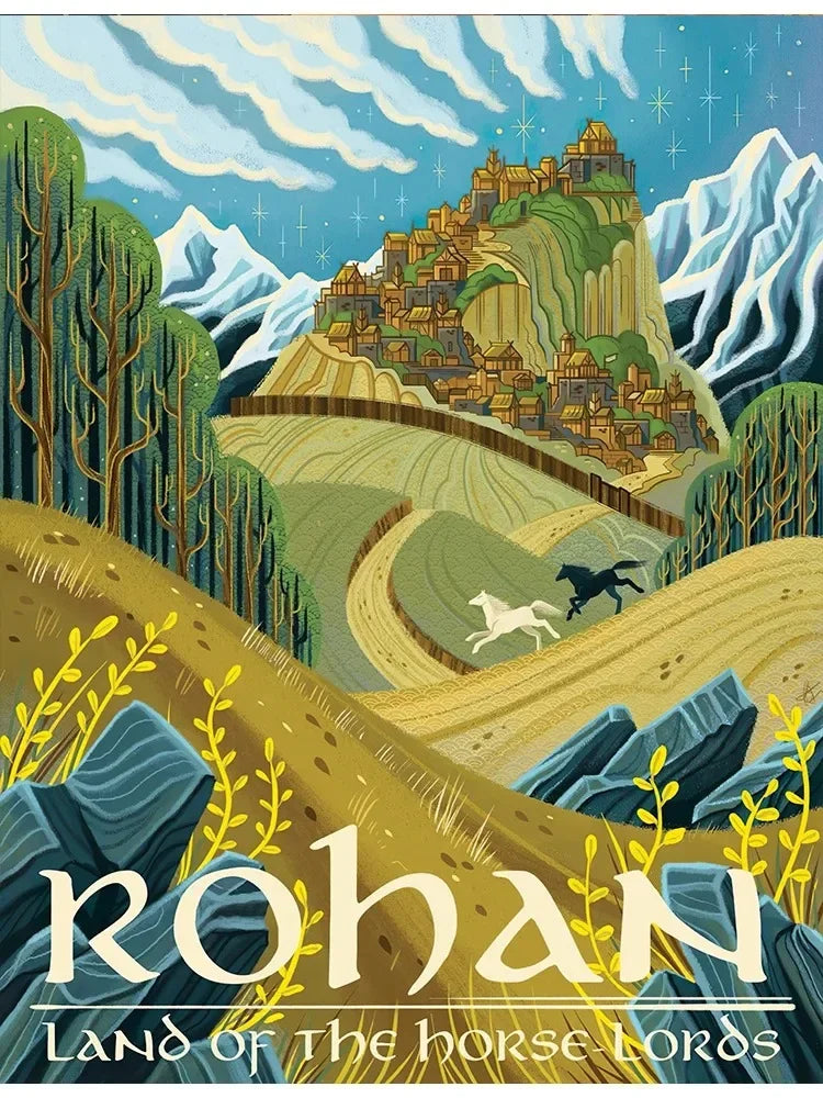 affiche voyage rétro abstraite château mordor paysage fantasy toile huile sans cadre
