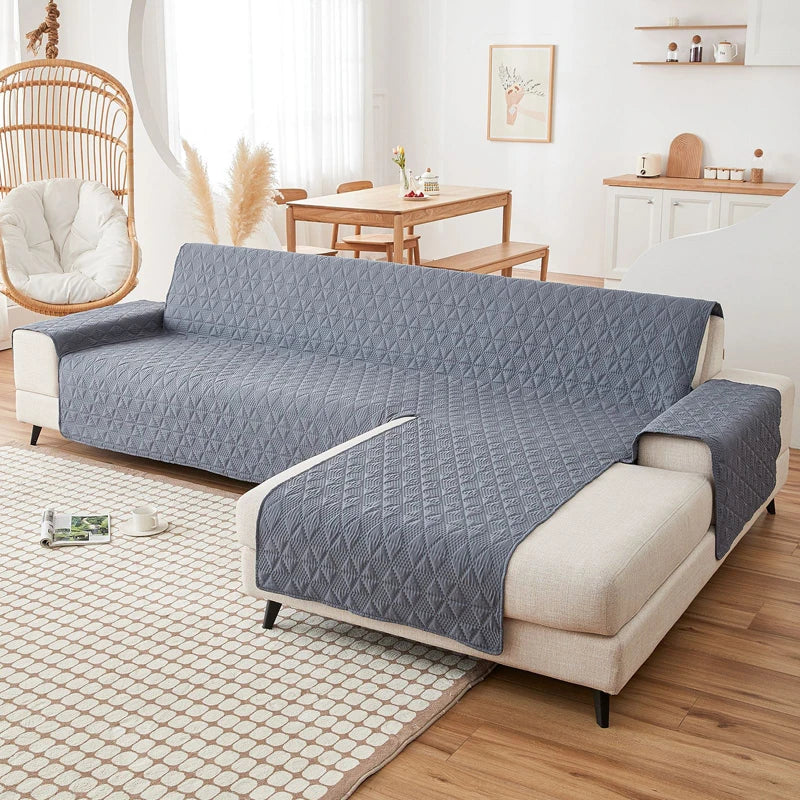 housse canapé angle tissu quilté oreillers salon moderne gris