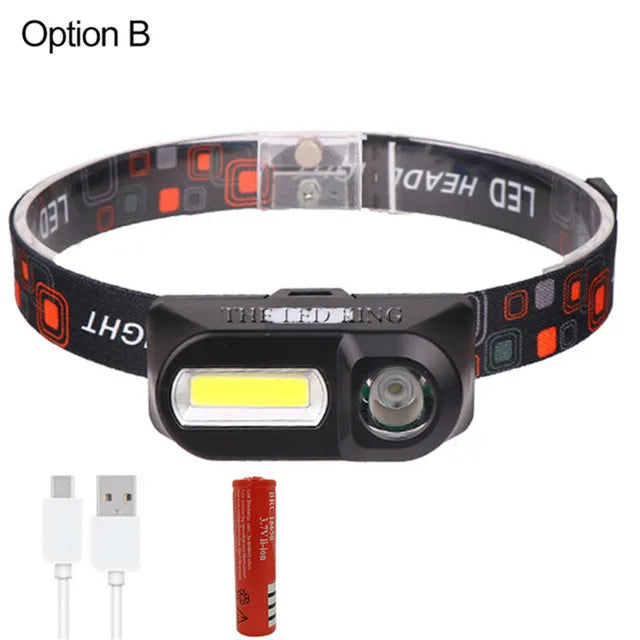 lampe frontale led noir bandeau ajustable 1500lm 2000lm 18650 batterie charge usb camping chasse