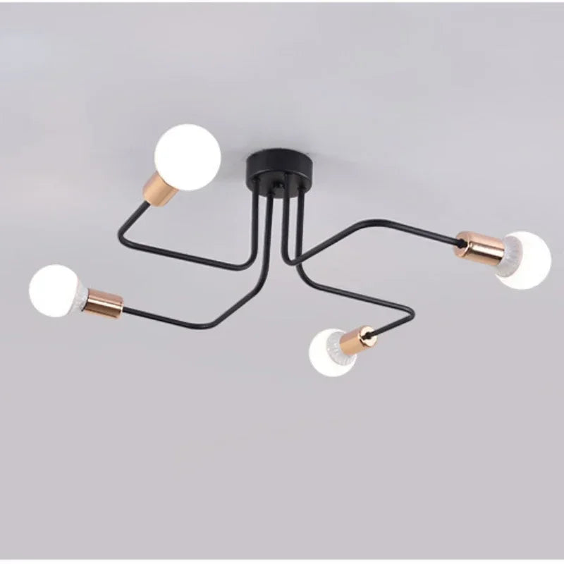 lampe suspension noir blanc moderne scandinave ampoules structure métallique fixations câbles noirs