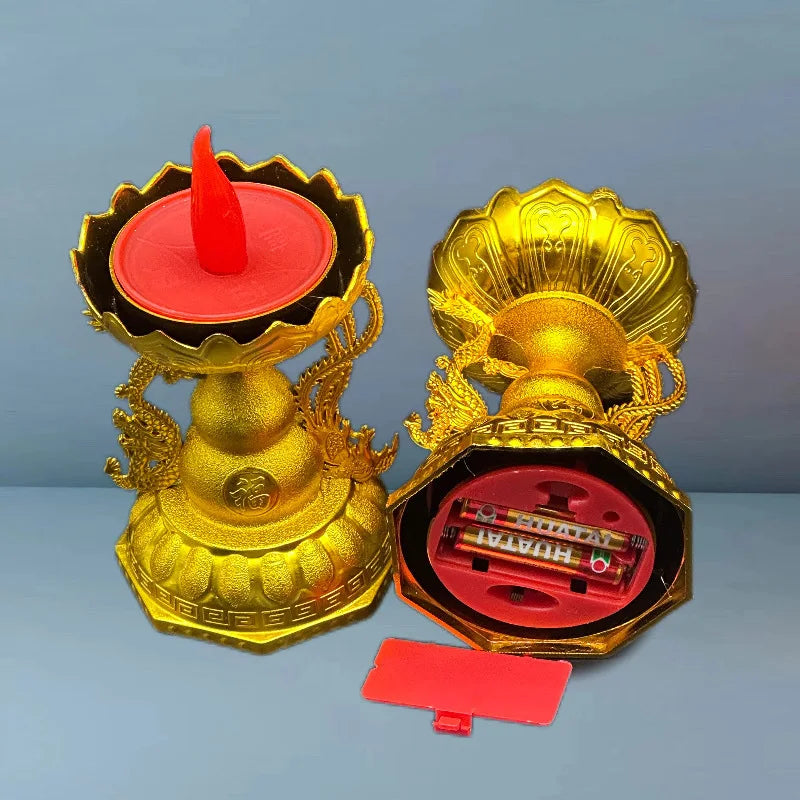 lampe bougie led rouge or dragons motifs floraux traditionnel asiatique décoration maison sans flamme