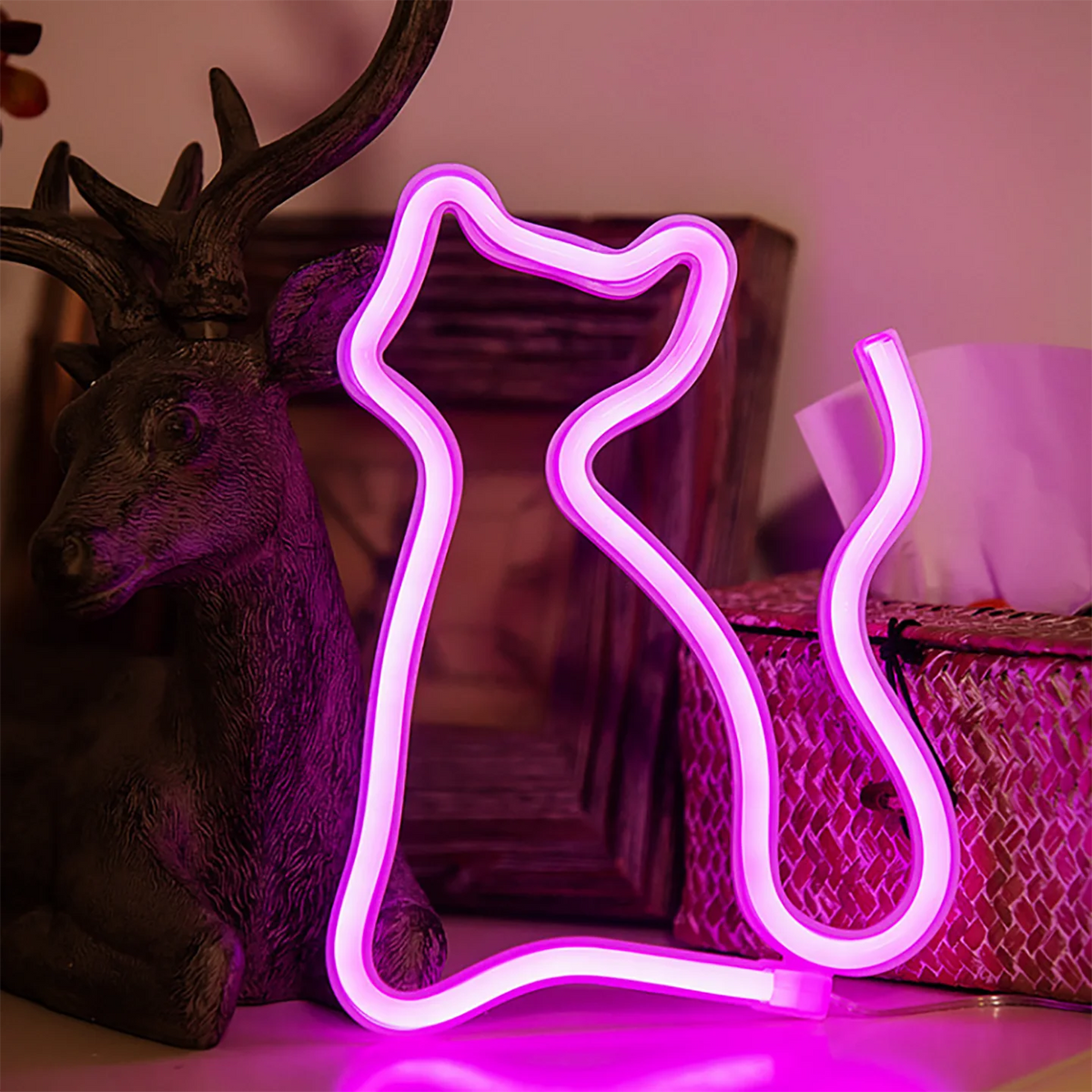 néon chat forme animaux chambre veilleuse led rose blanc moderne adhésif mur opaque