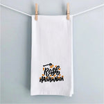 serviettes table coton blanc symboles religieux grenades pommes textes hébraïques festive rosh hashanah decorative