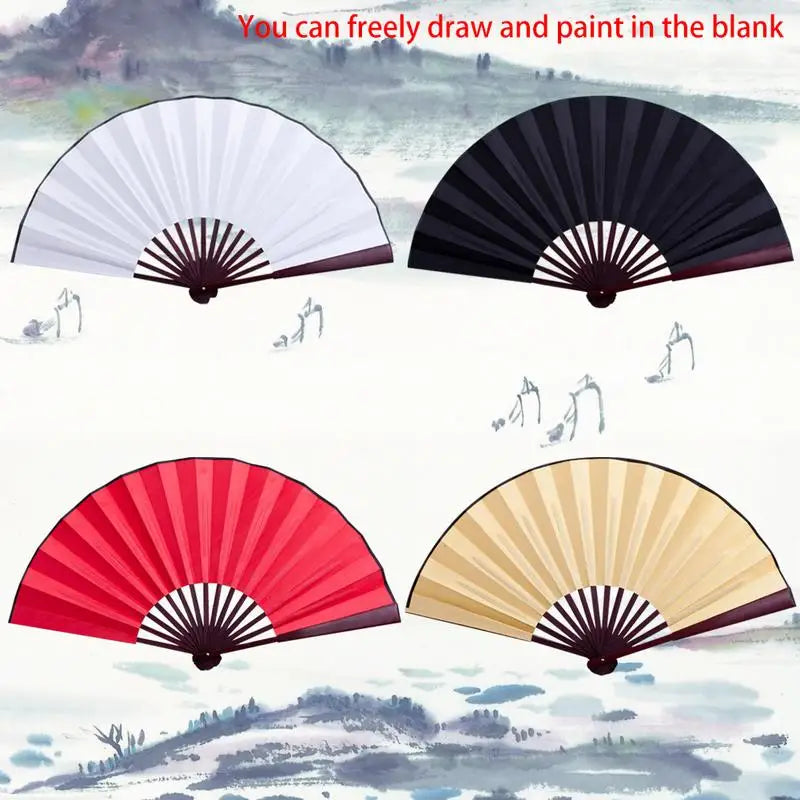 éventail pliant bambou tissu soie rayures horizontales blanc rouge noir classique 10.6 pouces