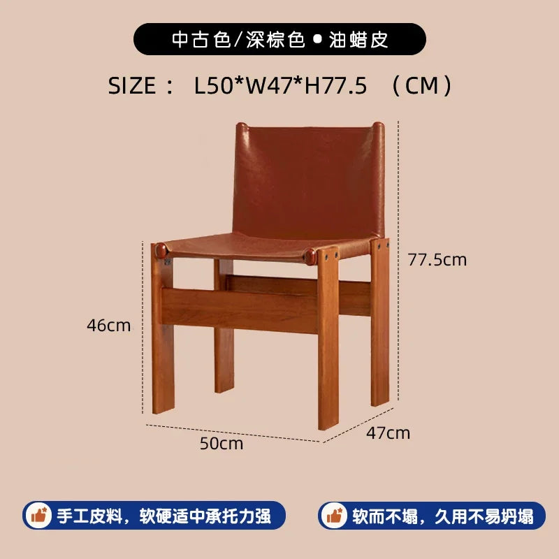 chaise bois chêne cuir assise moderne minimaliste vintage salon famille