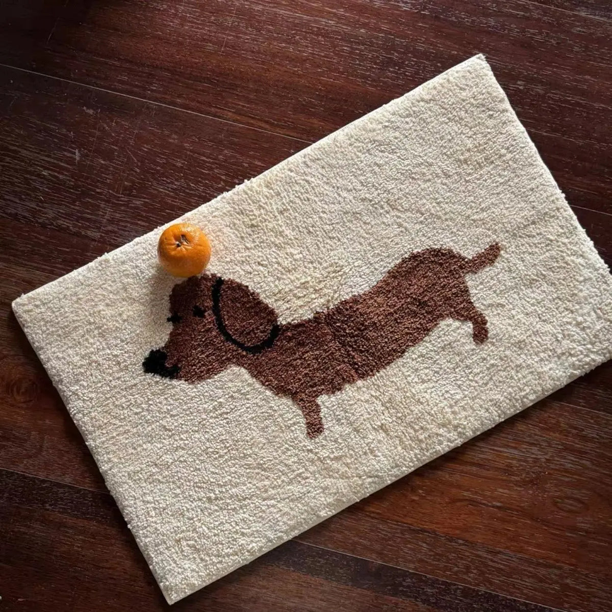 tapis moderne imprimé silhouette chien beige clair marron foncé polyester persan résistant décoration intérieure