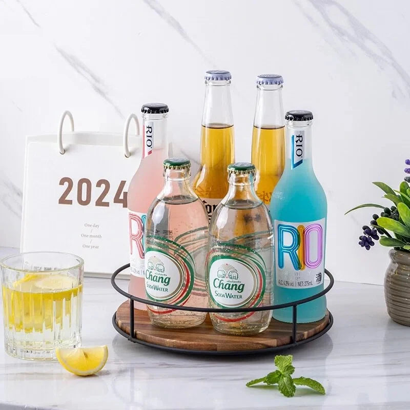 support rotatif bois moderne épices condiments sauces verre transparent bocaux conserves minimaliste cuisine