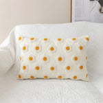 housse coussin brodée fleurs blanches jaunes coton polyester 30x50cm zip open décorative salon voiture