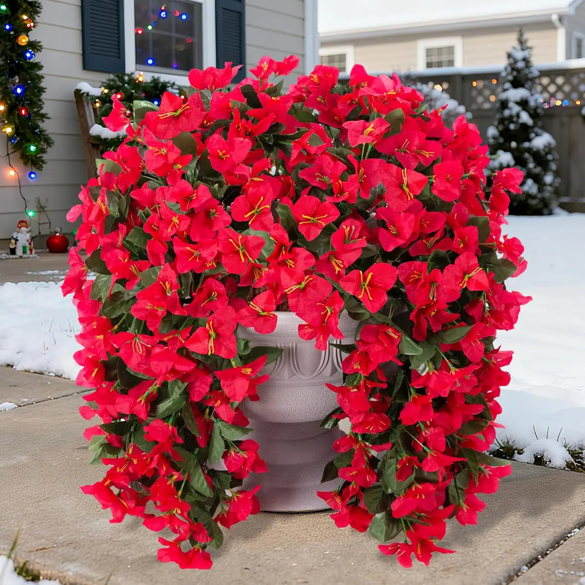 guirlande fleurs artificielles rouge blanche violettes feuilles vertes moderne décoration intérieure mariage anniversaire baby