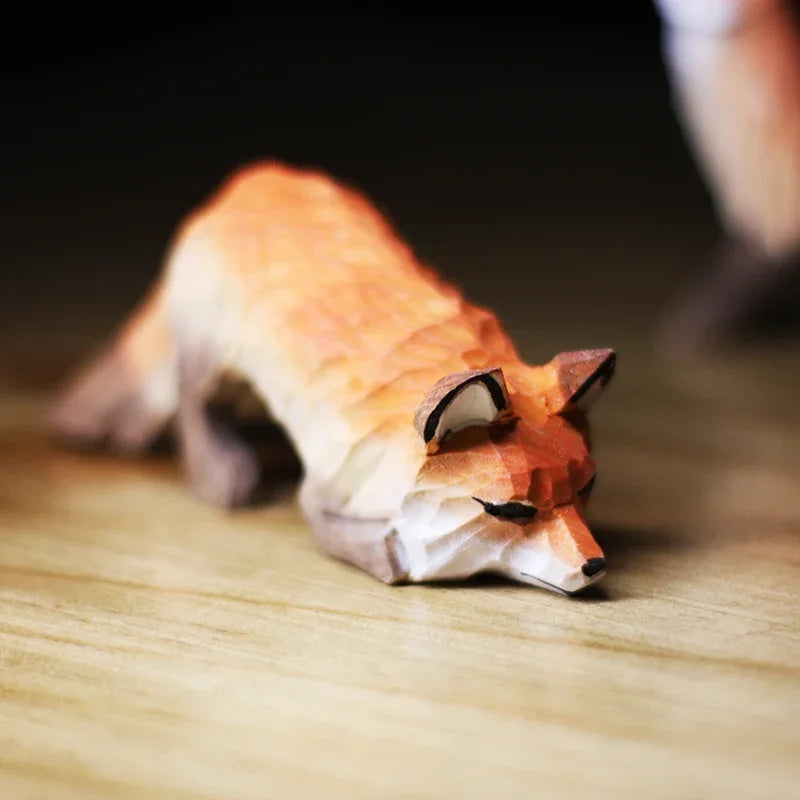 figurine renard bois artisanal orange beige stylisée décoration maison