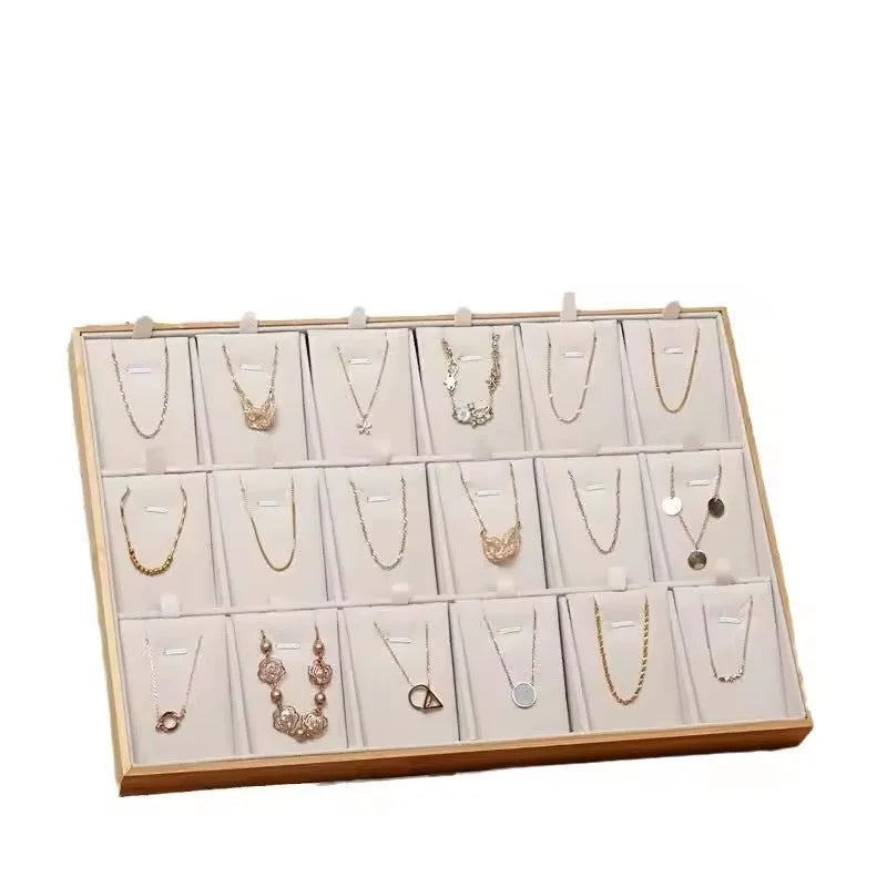 support bijoux bois velours clips boîte présentation breloques moderne 18 cases 24.5cm 35.4cm