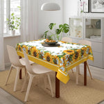 nappe rectangulaire fleurs tournesols printemps réutilisable polyester moderne table manger blanc jaune vert bleu