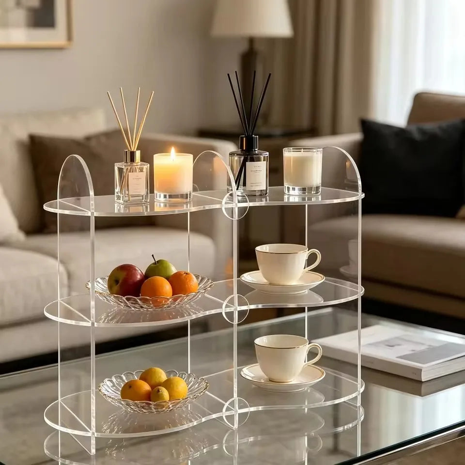 présentoir rangement tasses transparent moderne cuisine support minimaliste pieds accessoires pot gâteau