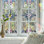 vitrail floral art nouveau opaques adhésif vert blanc bleu rose doré