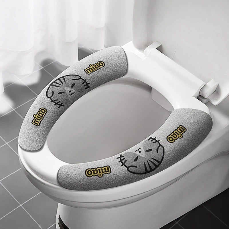 couvre siège toilette adhésif dessins animaux gris bleu orange jaune doux confortable tapis collant