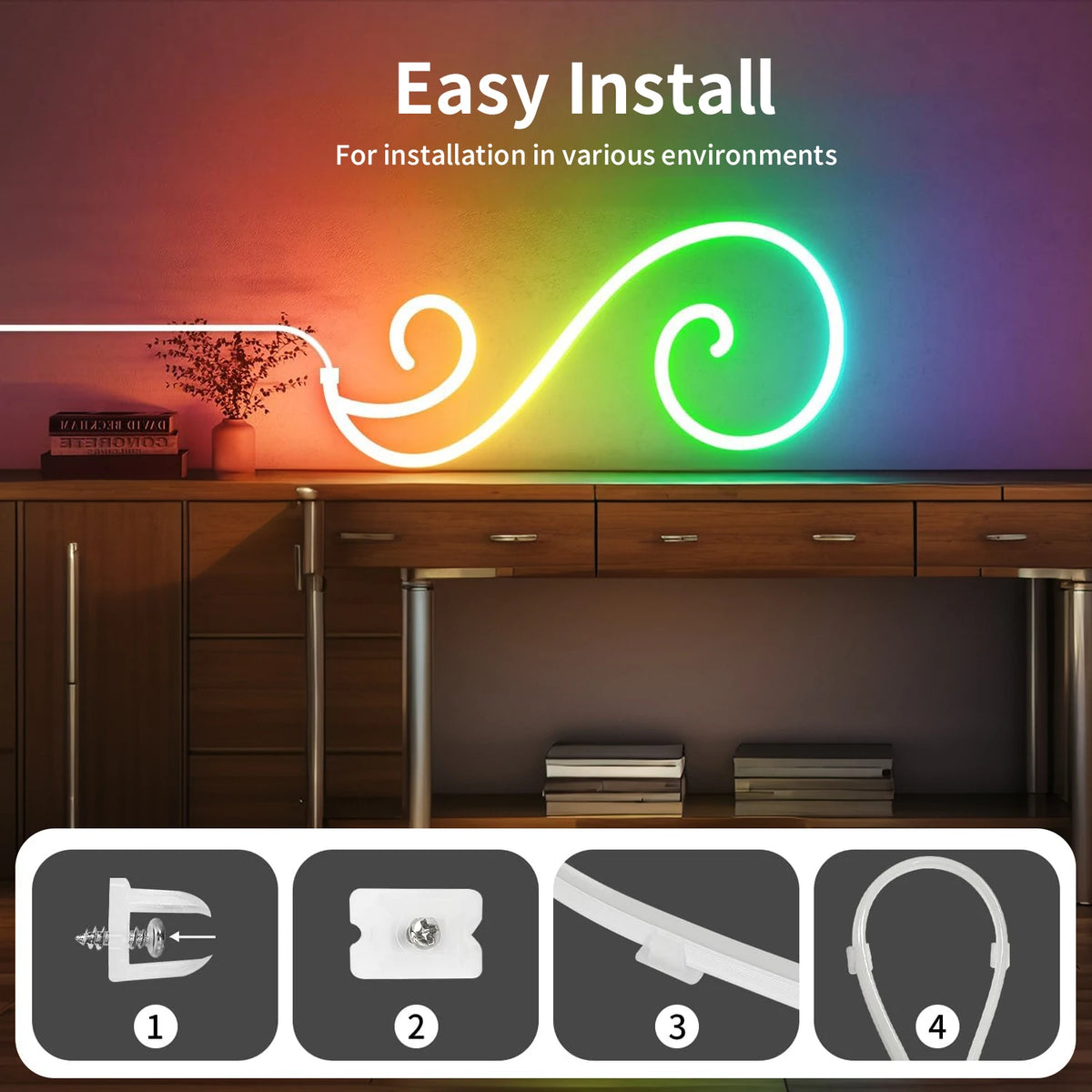 ruban led néon multicolore 5v usb bluetooth télécommande application synchronisation musicale clips moderne
