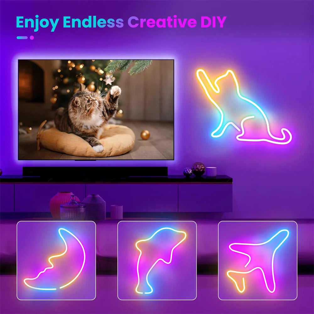 ruban led flexible multicolore rouge vert bleu violet lisse fluo moderne clips vis