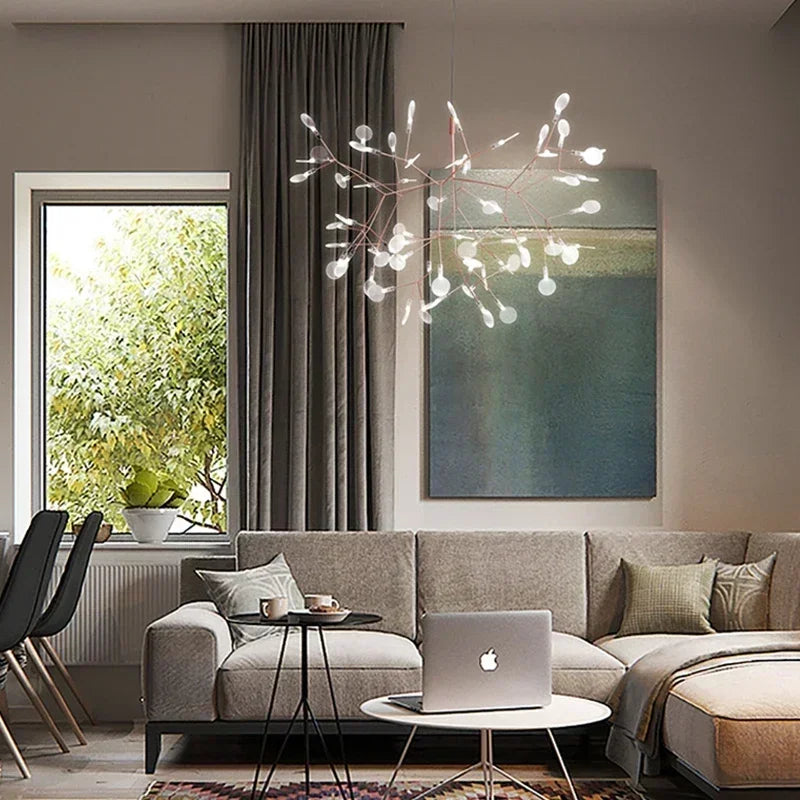 suspension lumineuse moderne branchée feuilles translucides lumière led blanc doré