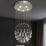 lustre suspendu moderne cristal argenté gouttes transparentes intérieur luxe