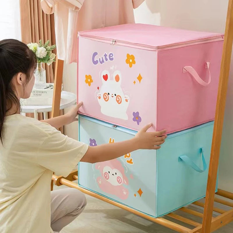 boîtes rangement pliantes dessins animés ours cochon fleurs happy cute moderne enfantin poignées détachables