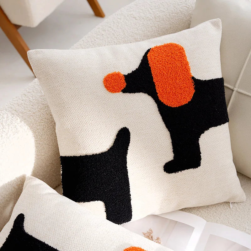 housse coussin brodé chevaux stylisés moderne marron noir blanc 45x45cm polyester adhésif chambre maison