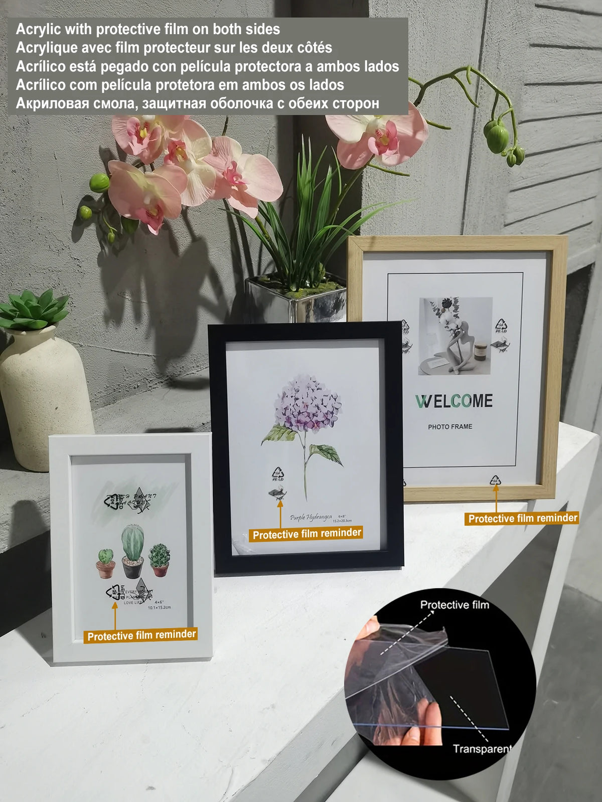 cadre photo bois rectangulaire contemporain mur table motifs floraux abstraits
