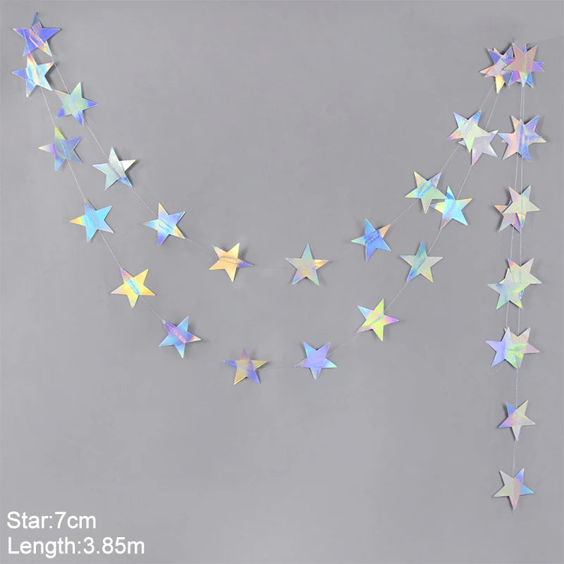 guirlande décorative multicolore stars lunes cercles effet holographique iridescent enfantin cosmique festif