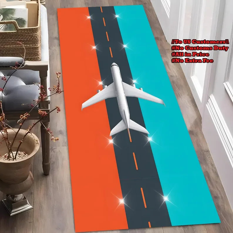tapis moderne aéroport piste atterrissage floral gris noir blanc vert extérieur décoration chambrehôtel