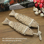 poisson décoratif bois brut marin rustique filet pêche suspension naturelle cadeau