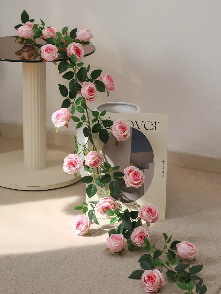 guirlande fleurs artificielles rose feuilles vertes moderne décoration maison mariage anniversaireintérieur