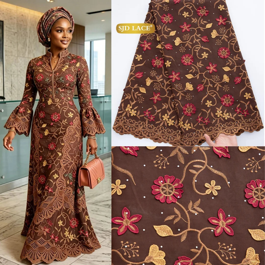 dentelle brodée fleurs motifs opaques marron vert noir rouge occasionnelle mariage fête